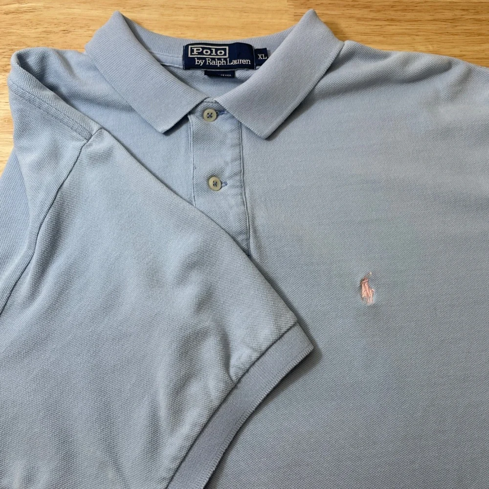 Polo Ralph Lauren Mens XL Light Blue Pink Pony Cotton Pique Short Sleeve Polo